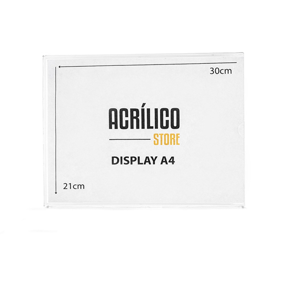 Display em Acrílico Duplo A4 Horizontal (30x21cm)
