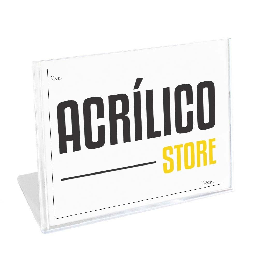 Display em Acrílico Tipo L A4 Horizontal (30x21cm)