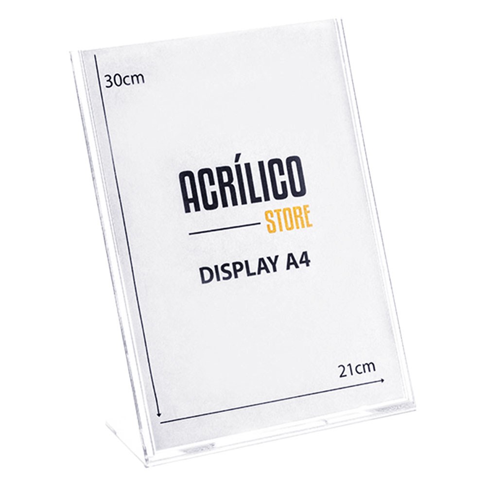 Display em Acrílico Tipo L A4 Vertical (21x30cm)
