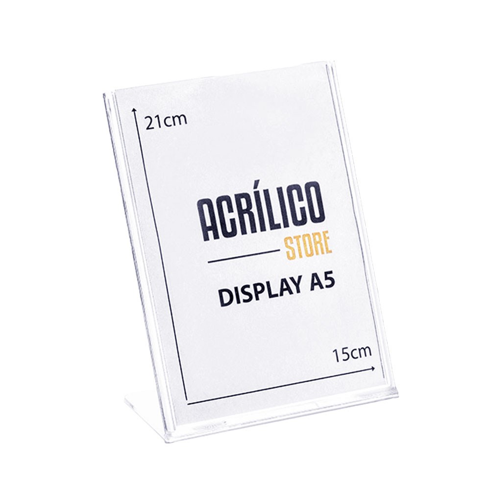 Display em Acrílico Tipo L A5 Vertical (15x21cm)