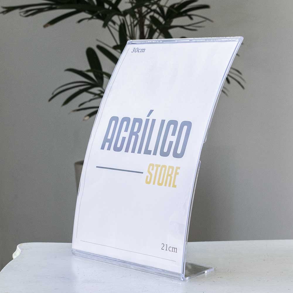 Display em Acrílico Tipo L Curvado A4 Vertical (21x30cm) Display em Acrílico Tipo L Curvado A4 Vertical (21x30cm)