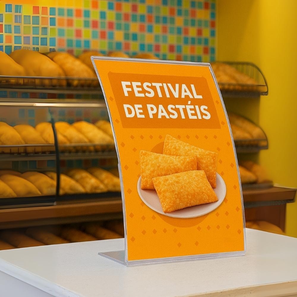 Display em Acrílico Tipo L Curvado A4 Vertical (21x30cm) Display em Acrílico Tipo L Curvado A4 Vertical (21x30cm)