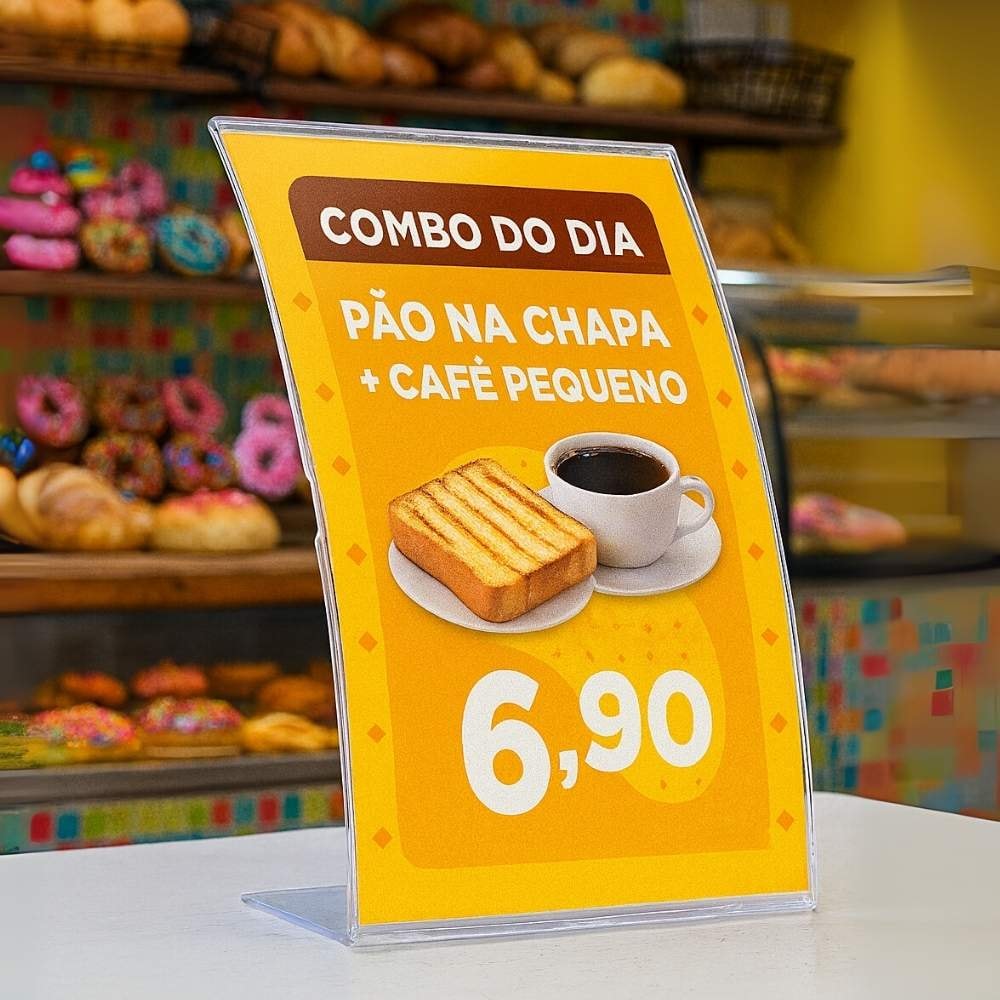 Display em Acrílico Tipo L Curvado A4 Vertical (21x30cm) Display em Acrílico Tipo L Curvado A4 Vertical (21x30cm)