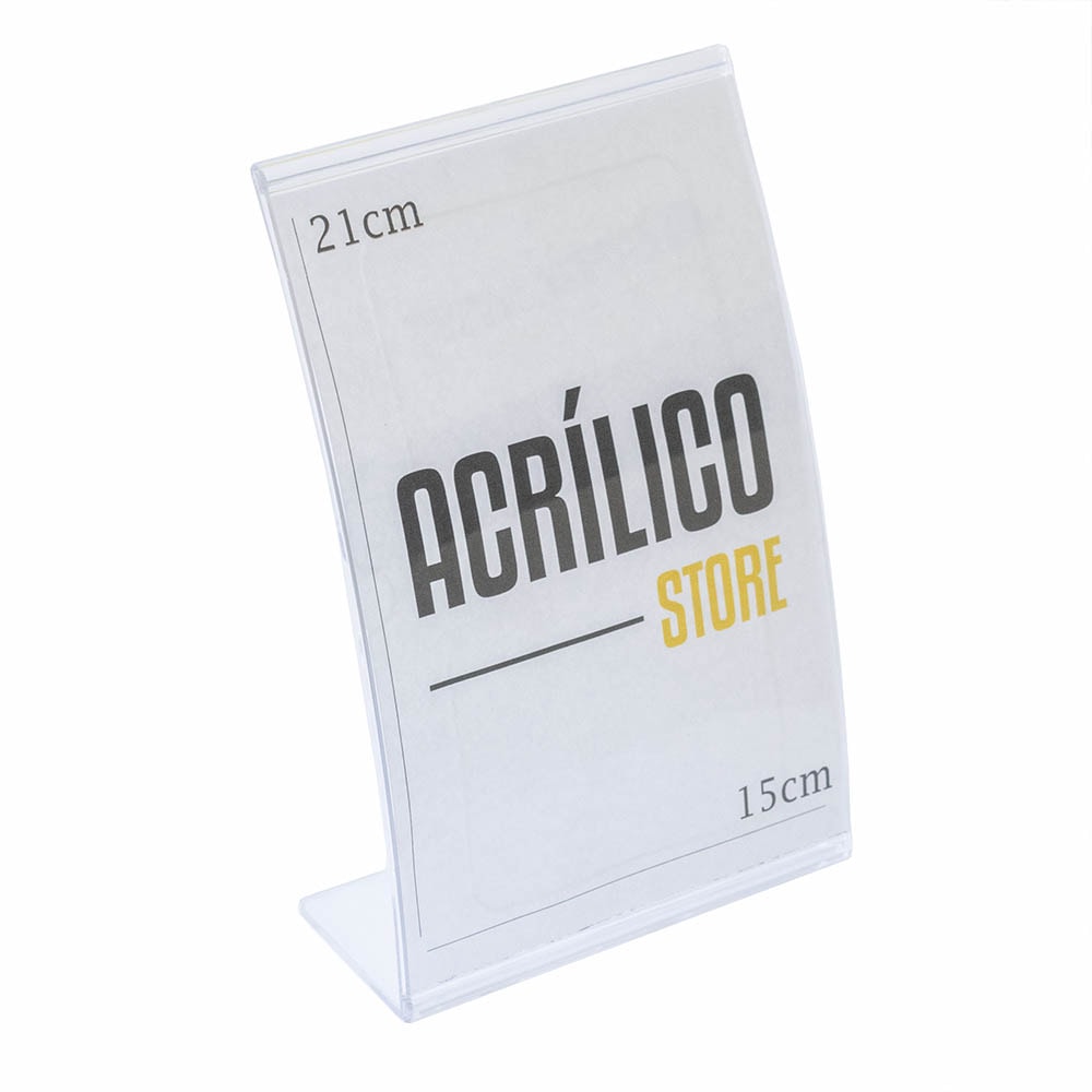 Display em Acrílico Tipo L Curvado A5 Vertical (15x21cm) Display em Acrílico Tipo L Curvado A5 Vertical (15x21cm)