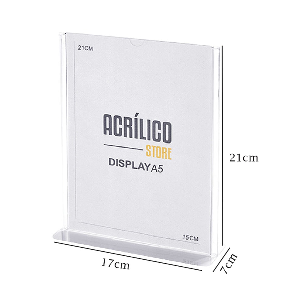 Display em Acrílico Tipo T A5 Vertical (15x21cm) Display em Acrílico Tipo T A5 Vertical (15x21cm)