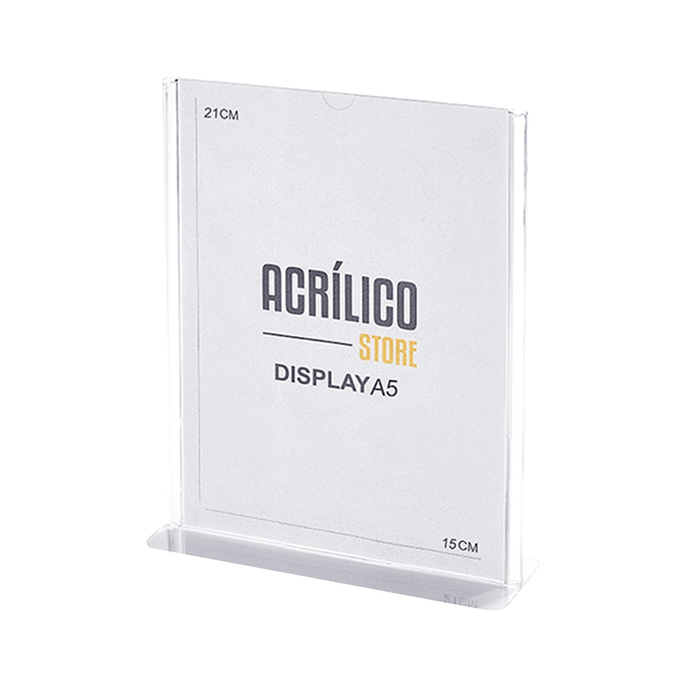 Display em Acrílico Tipo T A5 Vertical (15x21cm) Display em Acrílico Tipo T A5 Vertical (15x21cm)