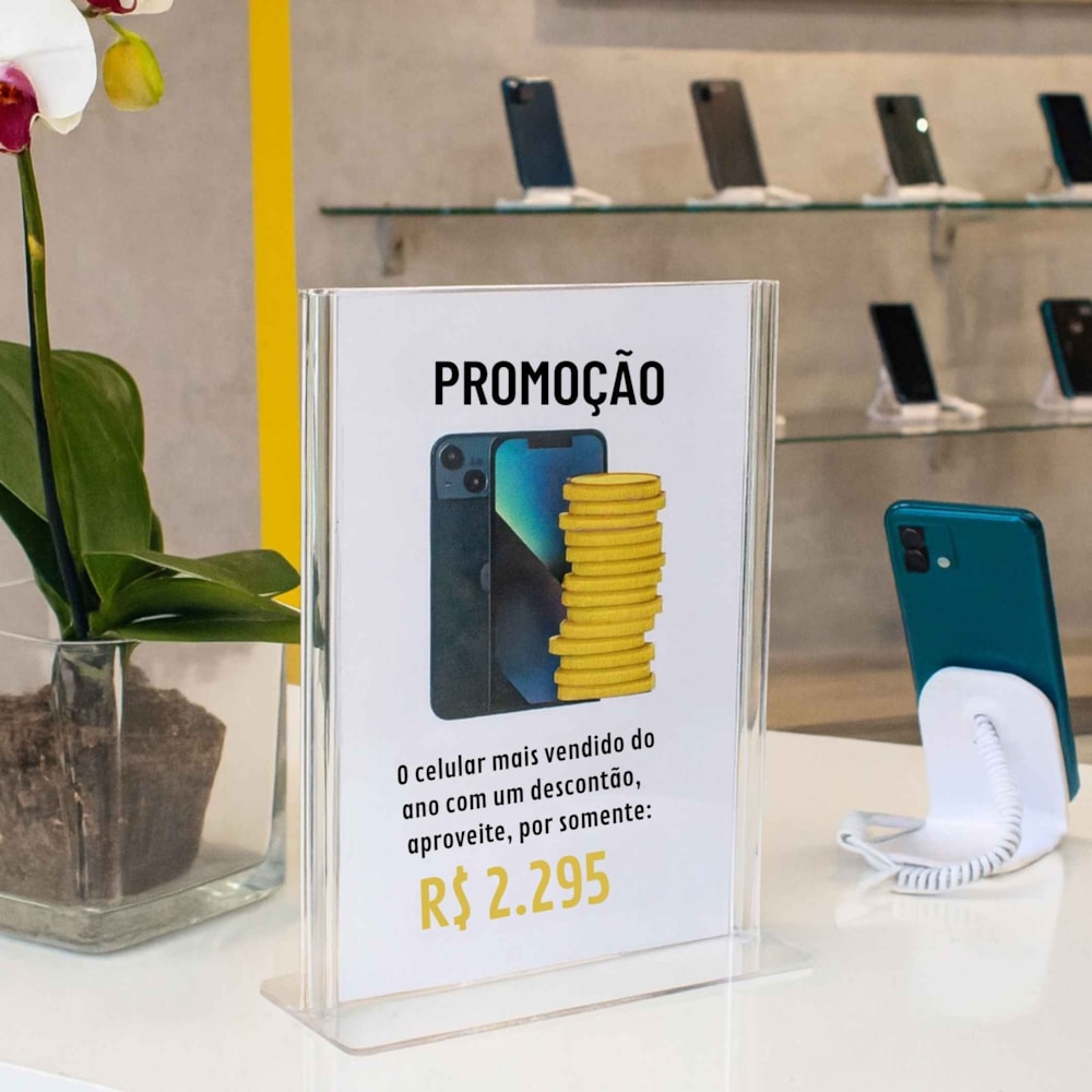 Display em Acrílico Tipo T A6 Vertical (10x15cm)