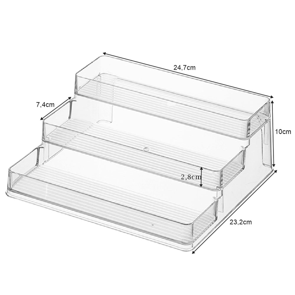 Expositor de Alimentos em Acrílico Com 3 Degraus Expositor de Alimentos em Acrílico Com 3 Degraus