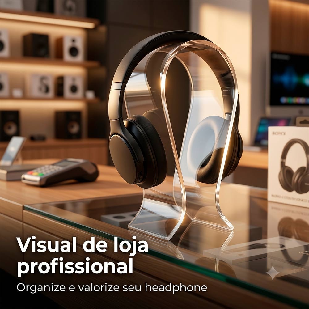 EXPOSITOR DE HEADPHONE EM ACRILICO TRANSPARENTE