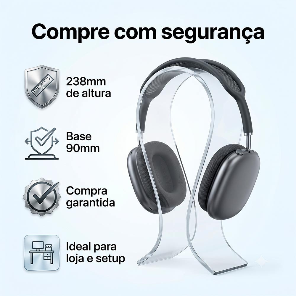 EXPOSITOR DE HEADPHONE EM ACRILICO TRANSPARENTE