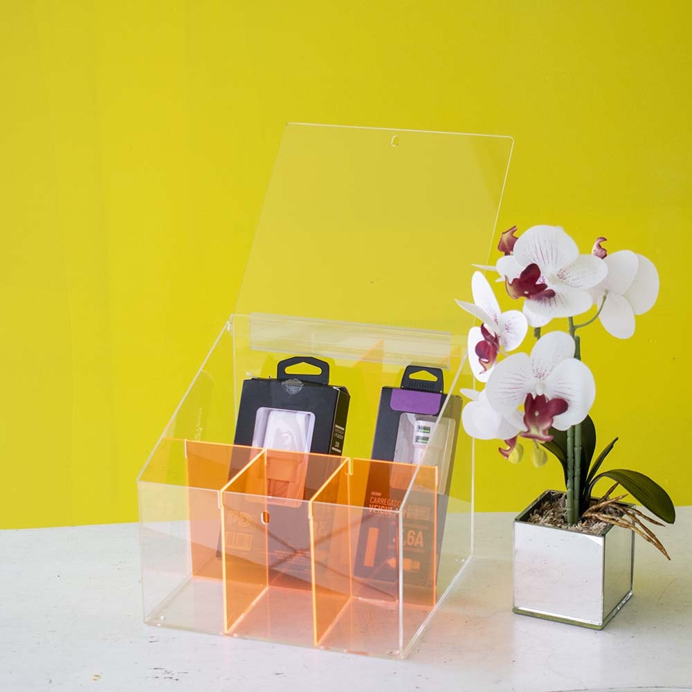 Expositor em Acrílico Laranja Neon para Acessórios de Celular Expositor em Acrílico Laranja Neon para Acessórios de Celular