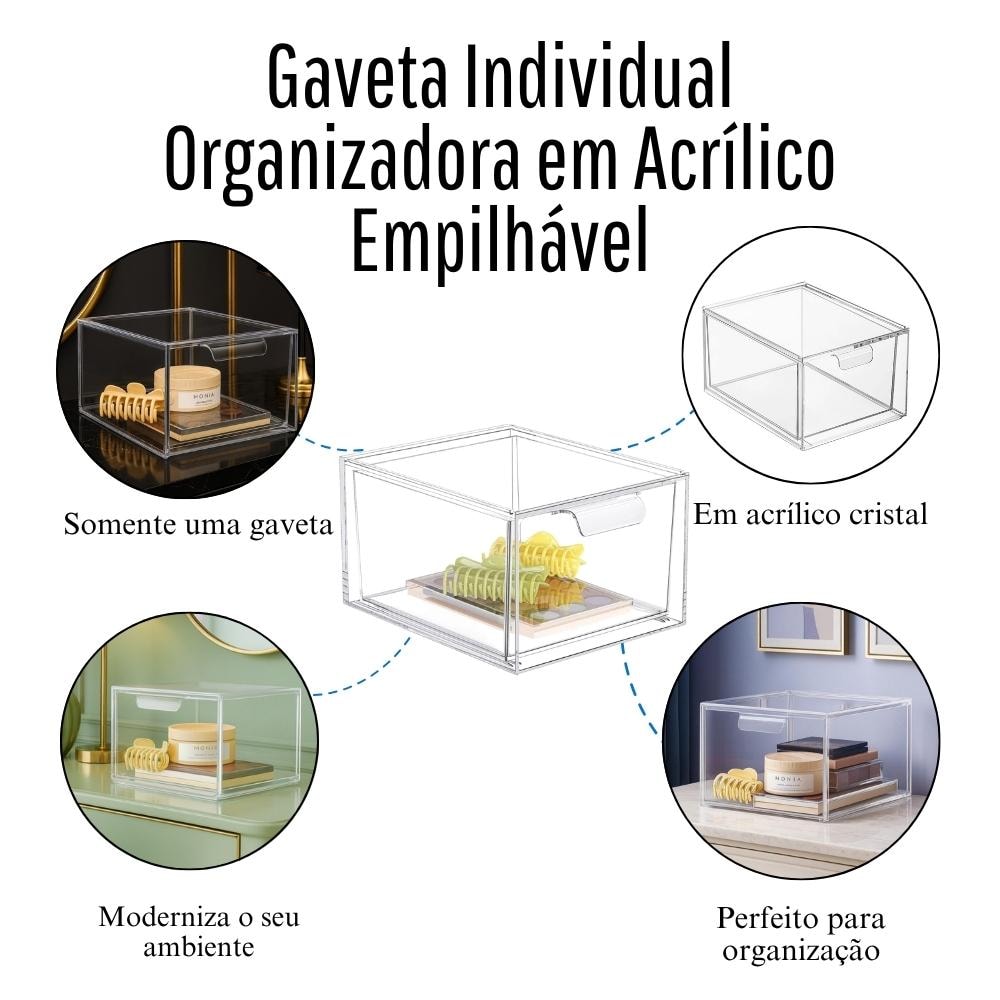 Gaveta Individual Organizadora em Acrílico Empilhável
