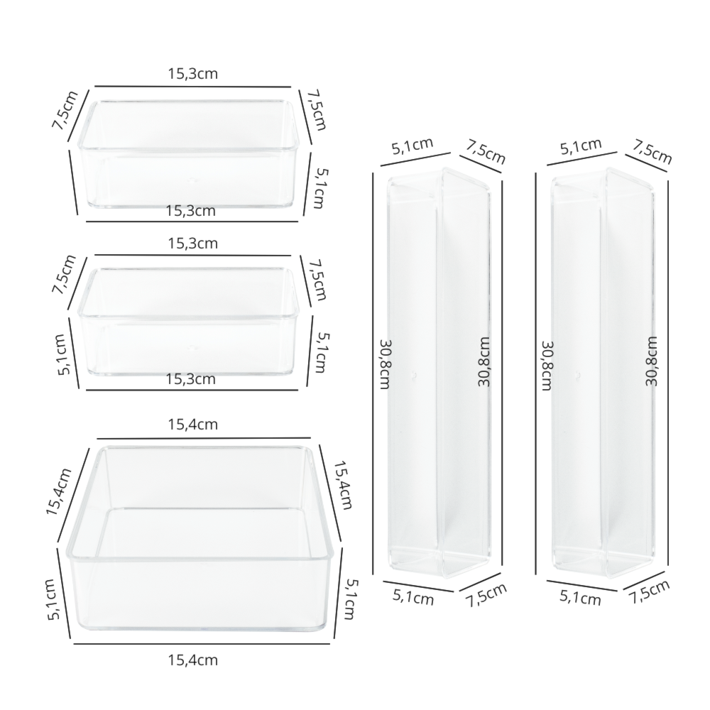 Kit 5 Divisórias Organizadoras Multiuso Grandes para Gavetas Kit 5 Divisórias Organizadoras Multiuso Grandes para Gavetas