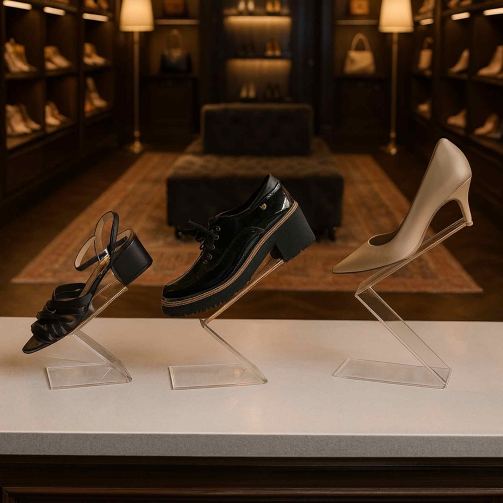 Kit Expositor de Calçado em Acrílico para Vitrine - 3 Peças Kit Expositor de Calçado em Acrílico para Vitrine - 3 Peças