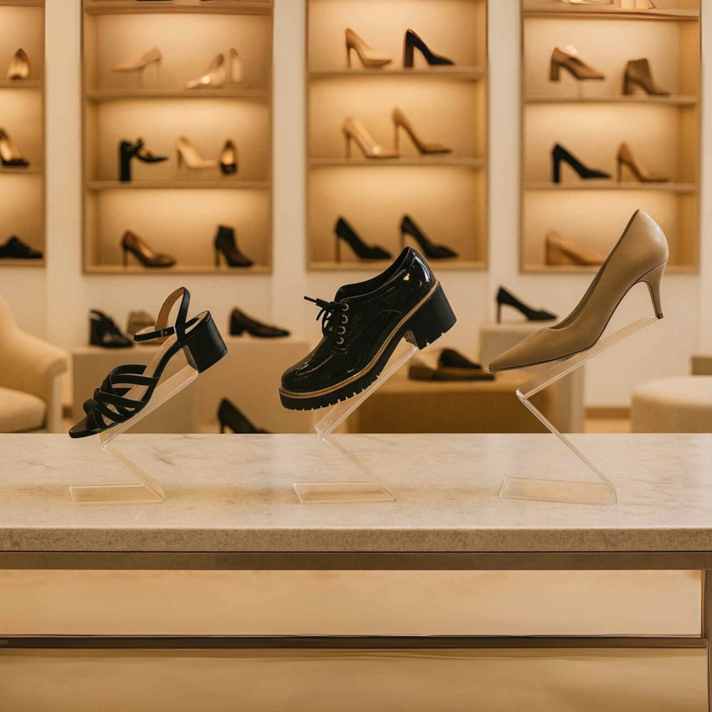 Kit Expositor de Calçado em Acrílico para Vitrine - 3 Peças