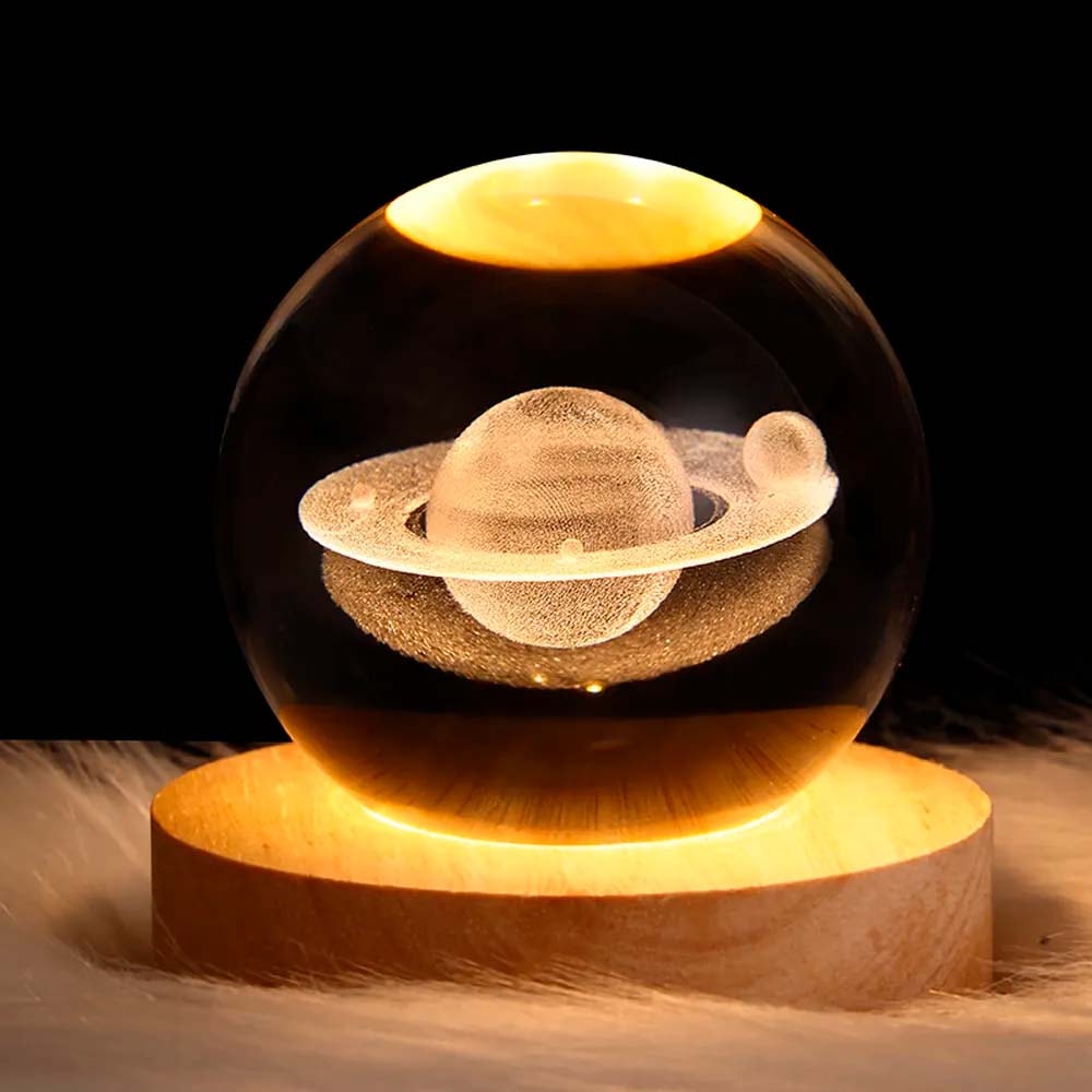 Luminária Bola de Cristal 3D Planeta Saturno Luminária Bola de Cristal 3D Planeta Saturno