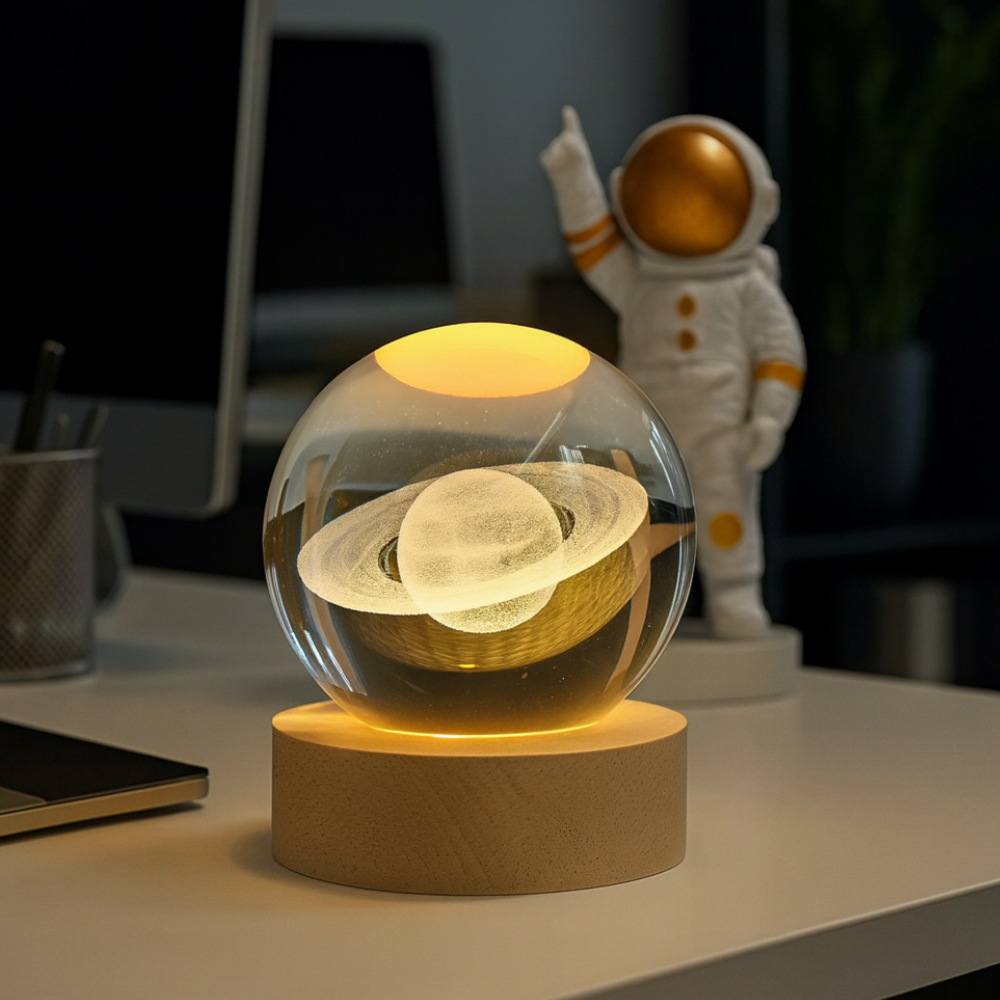 Luminária Bola de Cristal 3D Planeta Saturno