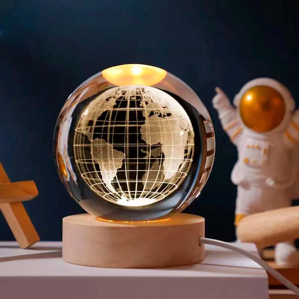 Luminária Bola de Cristal 3D Planeta Terra Luminária Bola de Cristal 3D Planeta Terra