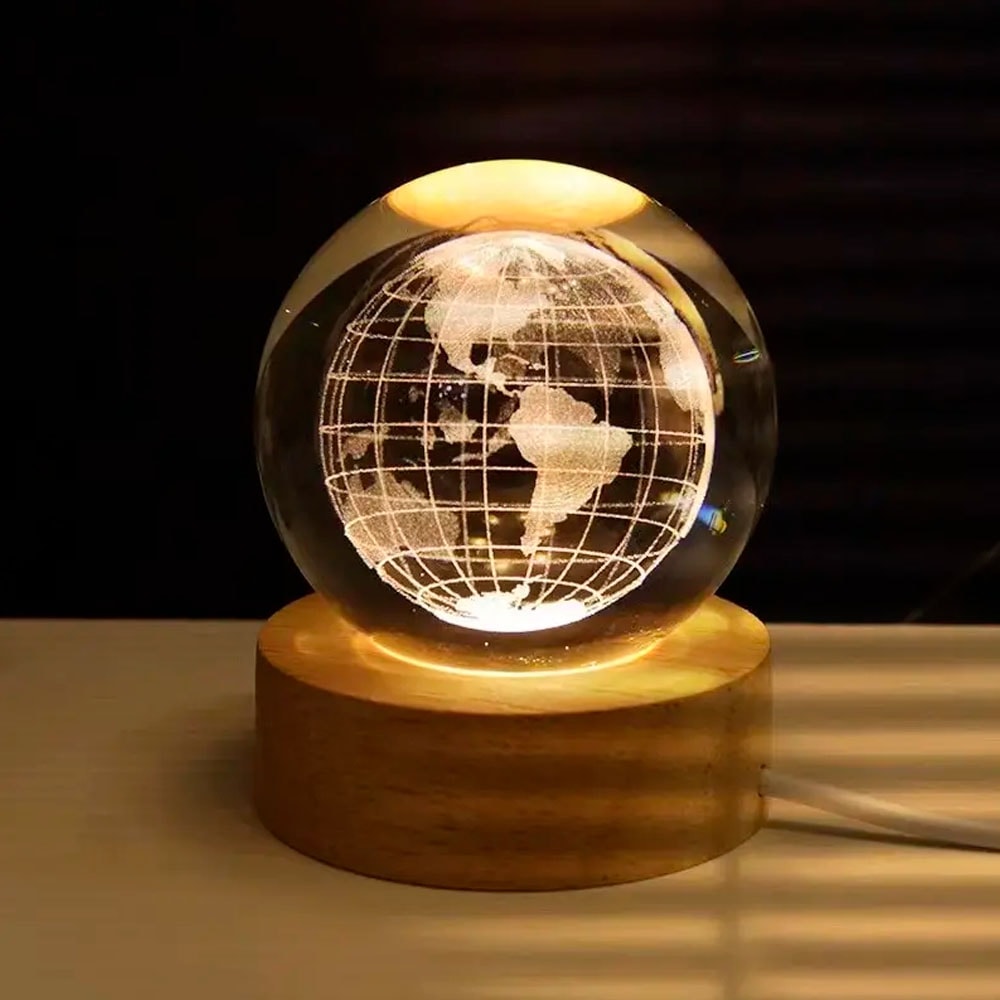 Luminária Bola de Cristal 3D Planeta Terra Luminária Bola de Cristal 3D Planeta Terra