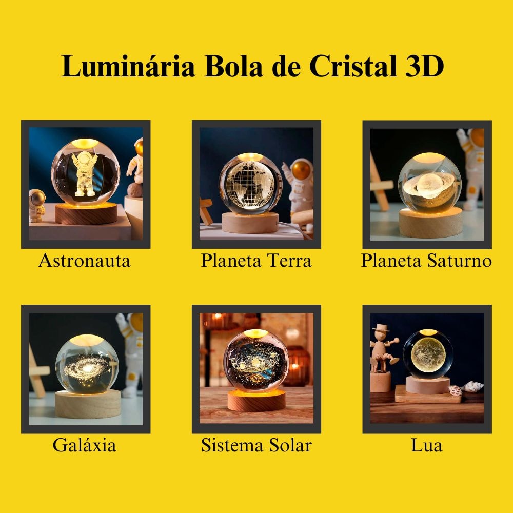Luminária Bola de Cristal 3D Sistema Solar Luminária Bola de Cristal 3D Sistema Solar