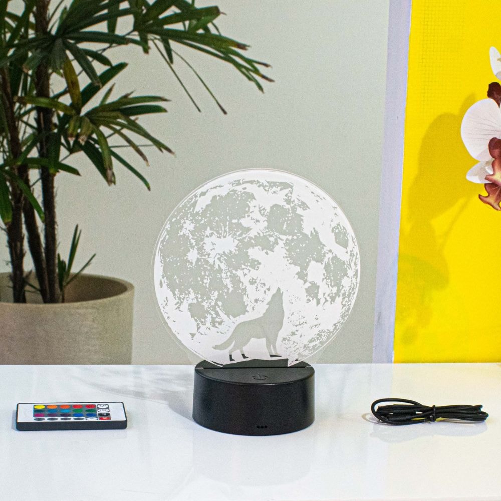 Luminária de Led - O Lobo e a Lua Cheia Luminária de Led - O Lobo e a Lua Cheia