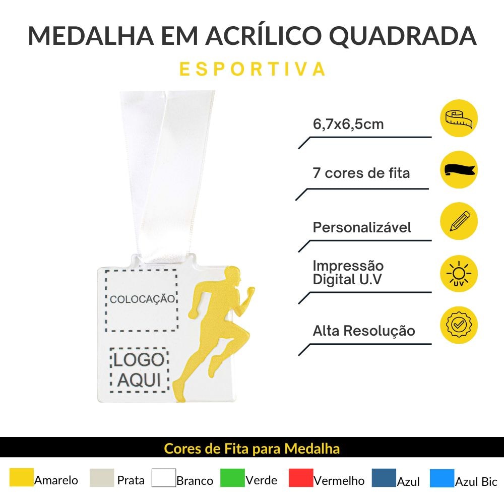 Medalha Acrílico Cristal Personalizada Esportiva Quadrada Medalha Acrílico Cristal Personalizada Esportiva Quadrada