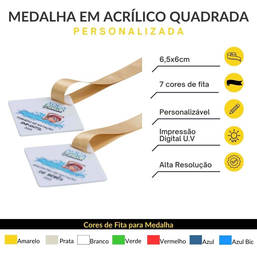 Medalha Acrílico Cristal Personalizada Quadrada Medalha Acrílico Cristal Personalizada Quadrada