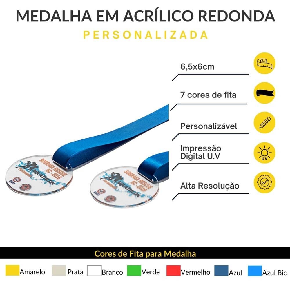 Medalha Acrílico Cristal Personalizada Redonda