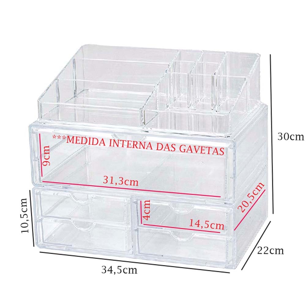 Organizador de Cosméticos luxo com 5 Gavetas e Porta Batom Grande Organizador de Cosméticos luxo com 5 Gavetas e Porta Batom Grande