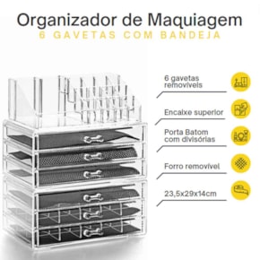 Organizador de Maquiagem 6 Gavetas com Porta Batom