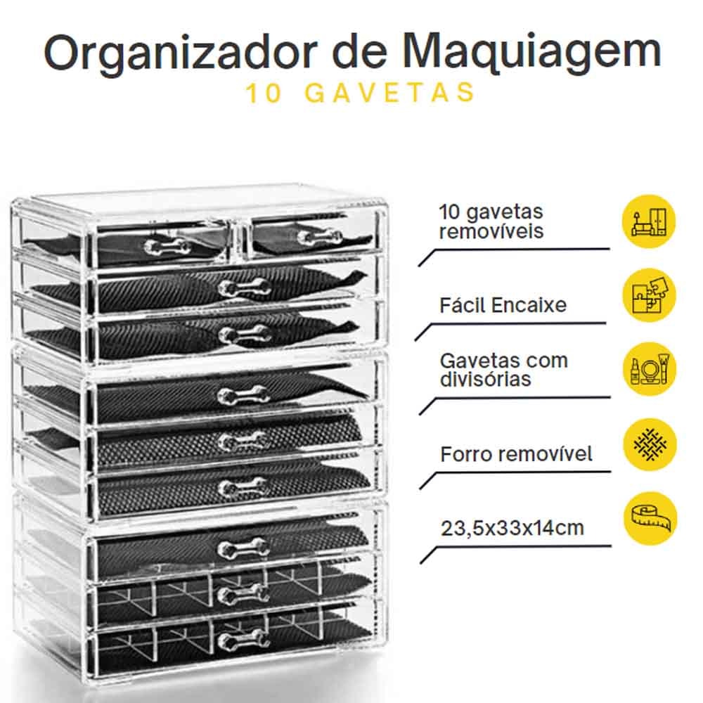 Organizador de Maquiagem com 10 Gavetas