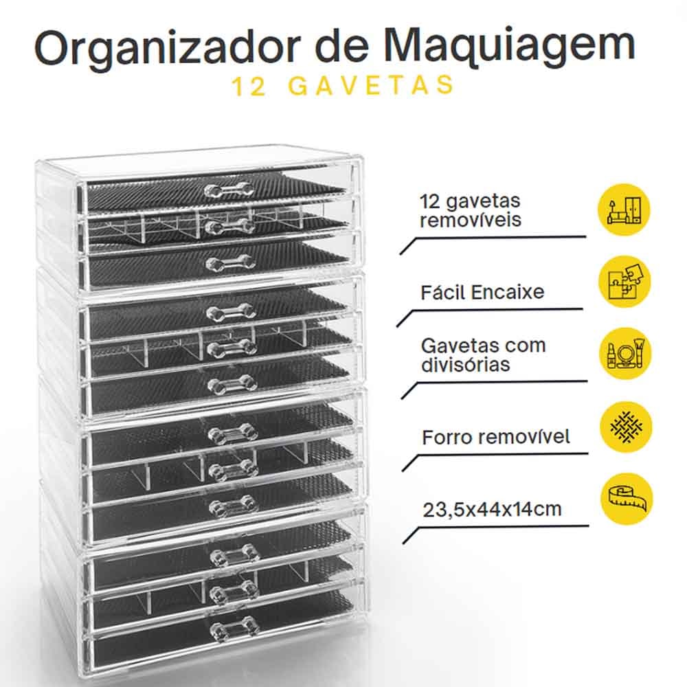 Organizador de Maquiagem com 12 gavetas