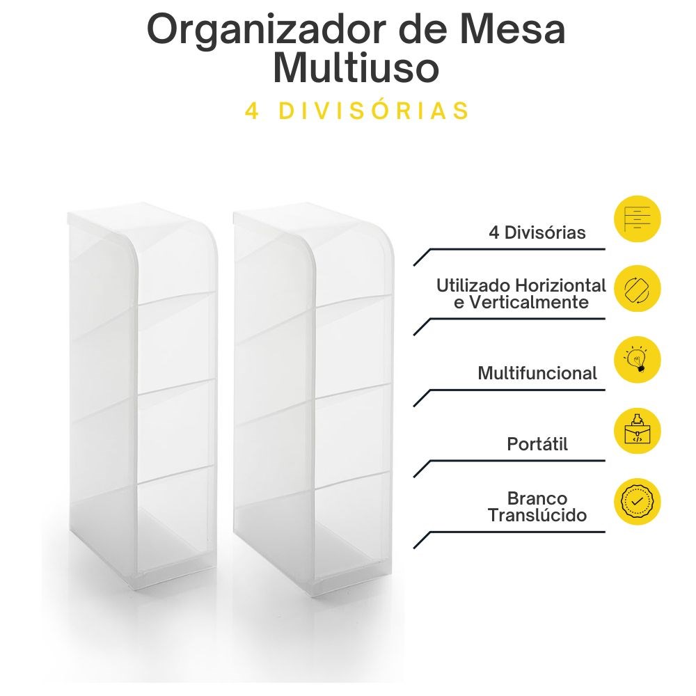 Organizador de Mesa Multiuso com 4 divisórias - 2 ou 4 Unidades