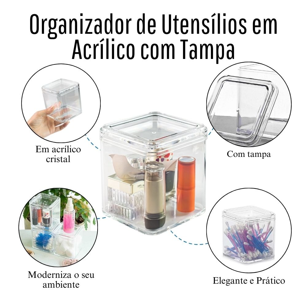 Organizador de Utensílios em Acrílico com Tampa Organizador de Utensílios em Acrílico com Tampa