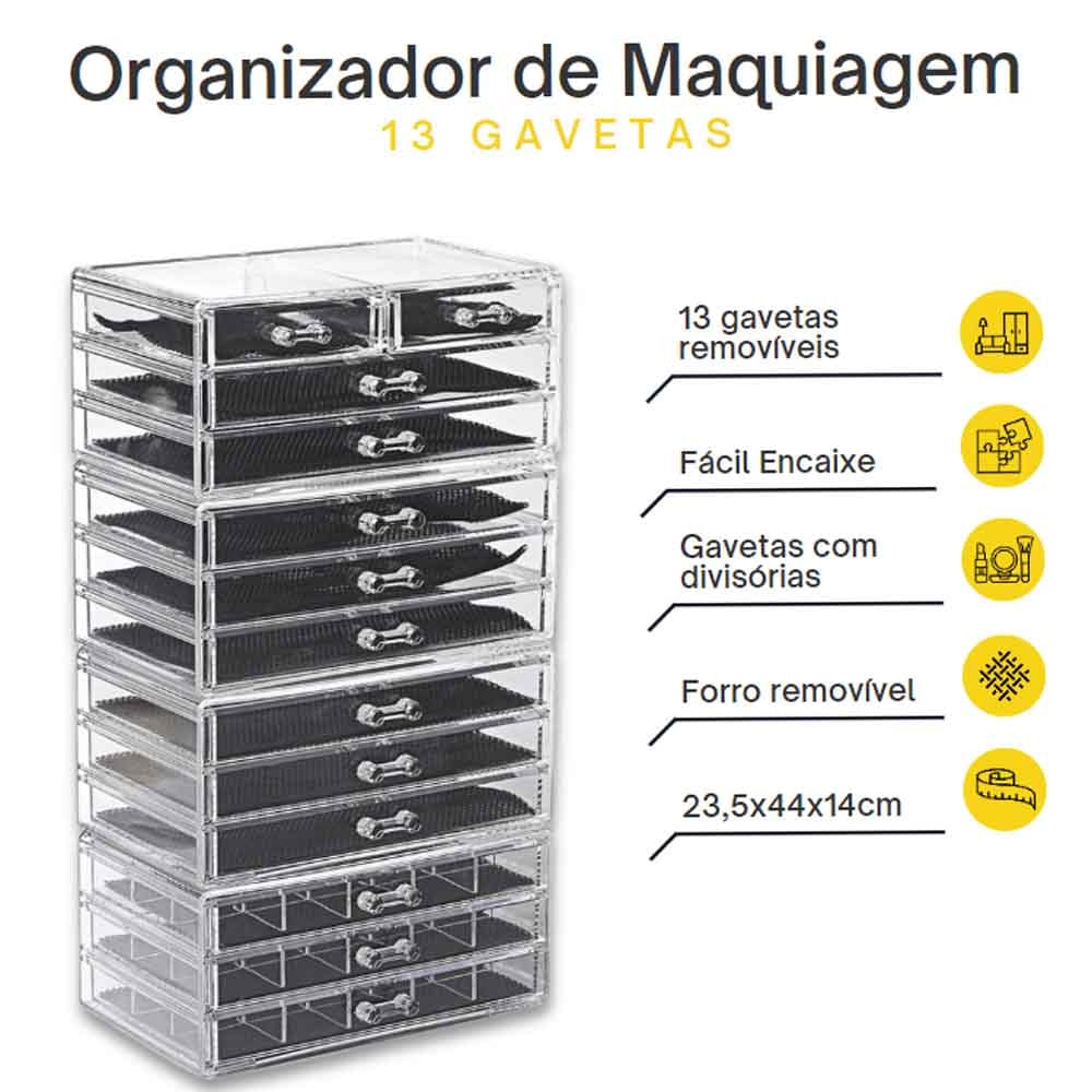 Organizador Grande de Maquiagem 13 Gavetas Organizador Grande de Maquiagem 13 Gavetas