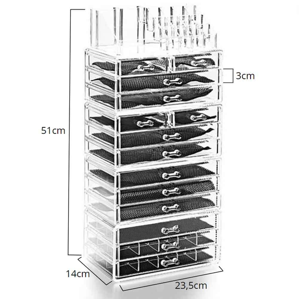 Organizador Grande de Maquiagem 14 Gavetas com Porta Batom