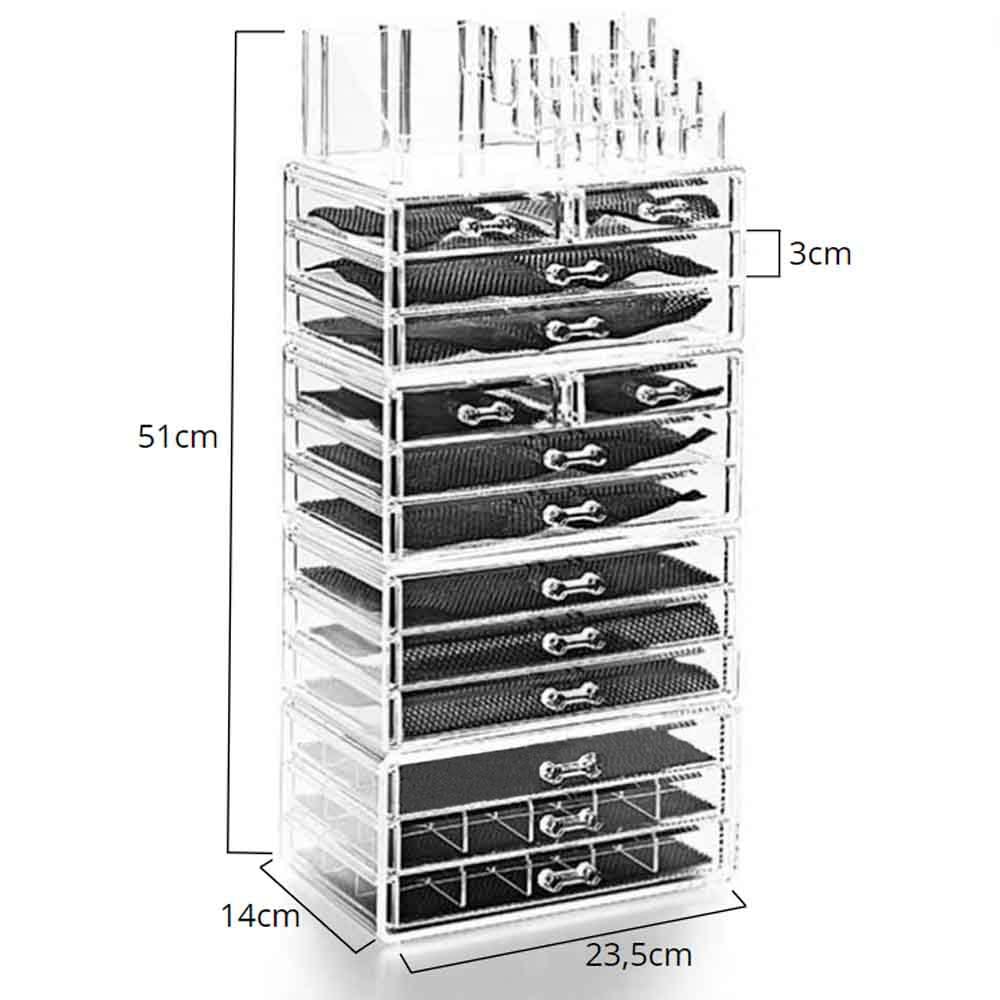 Organizador Grande de Maquiagem 14 Gavetas com Porta Batom Organizador Grande de Maquiagem 14 Gavetas com Porta Batom