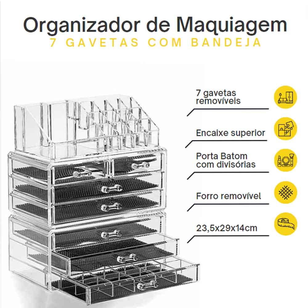 Organizador Grande de Maquiagem 7 Gavetas e Porta Batom Organizador Grande de Maquiagem 7 Gavetas e Porta Batom