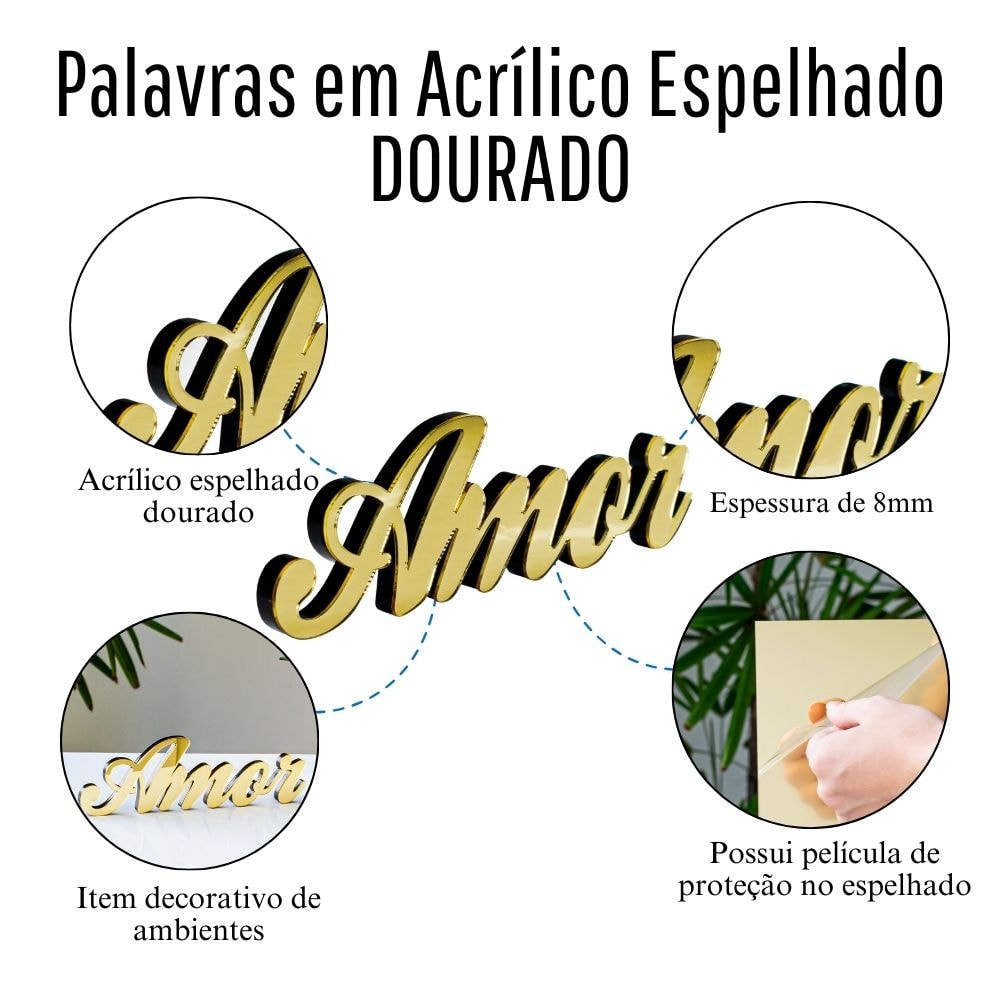 Palavra Decorativa em Acrílico Espelhado Amor Palavra Decorativa em Acrílico Espelhado Amor