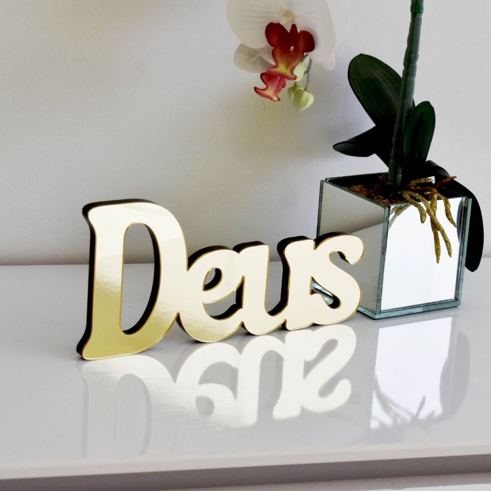 Palavra Decorativa em Acrílico Espelhado Deus