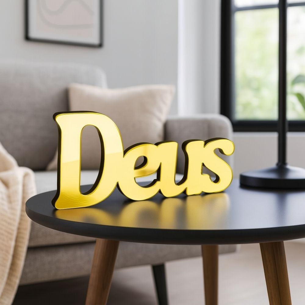 Palavra Decorativa em Acrílico Espelhado Deus