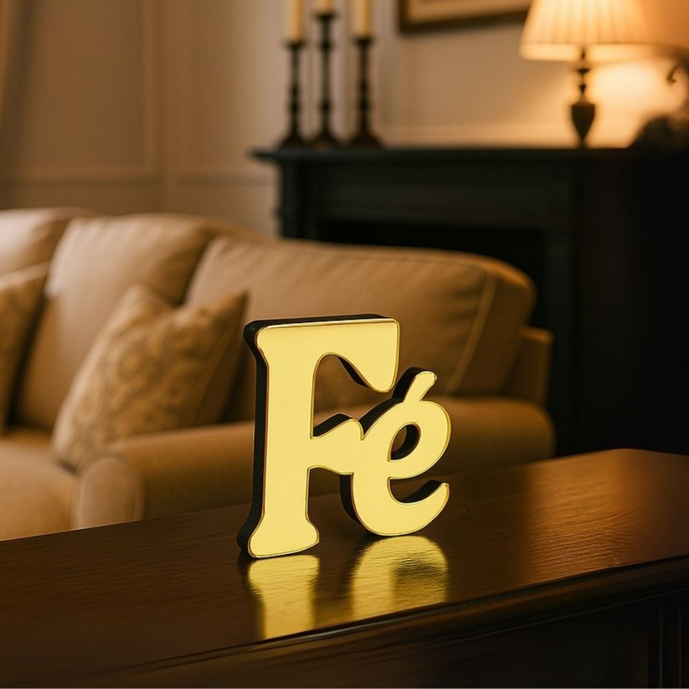 Palavra Decorativa em Acrílico Espelhado Fé