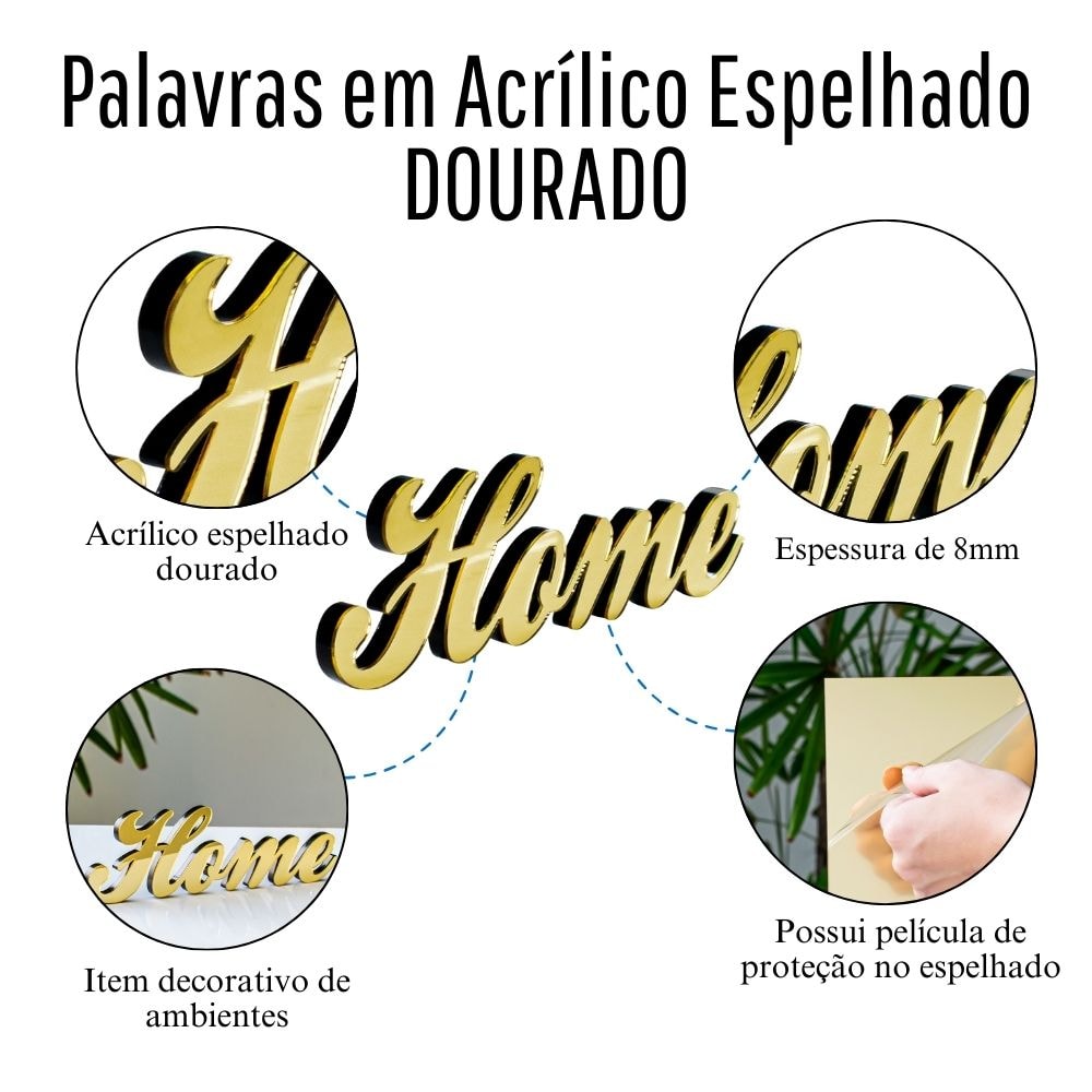 Palavra Decorativa em Acrílico Espelhado Home Palavra Decorativa em Acrílico Espelhado Home