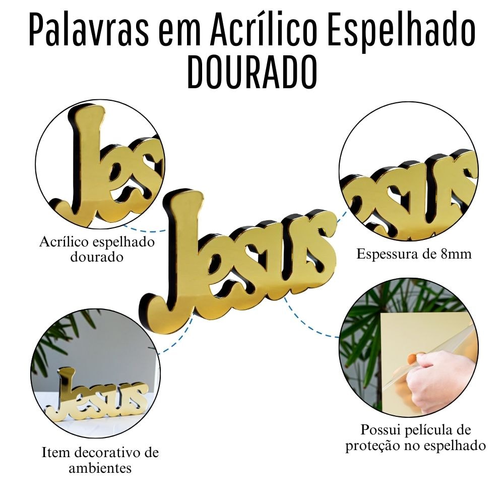 Palavra Decorativa em Acrílico Espelhado Jesus Palavra Decorativa em Acrílico Espelhado Jesus