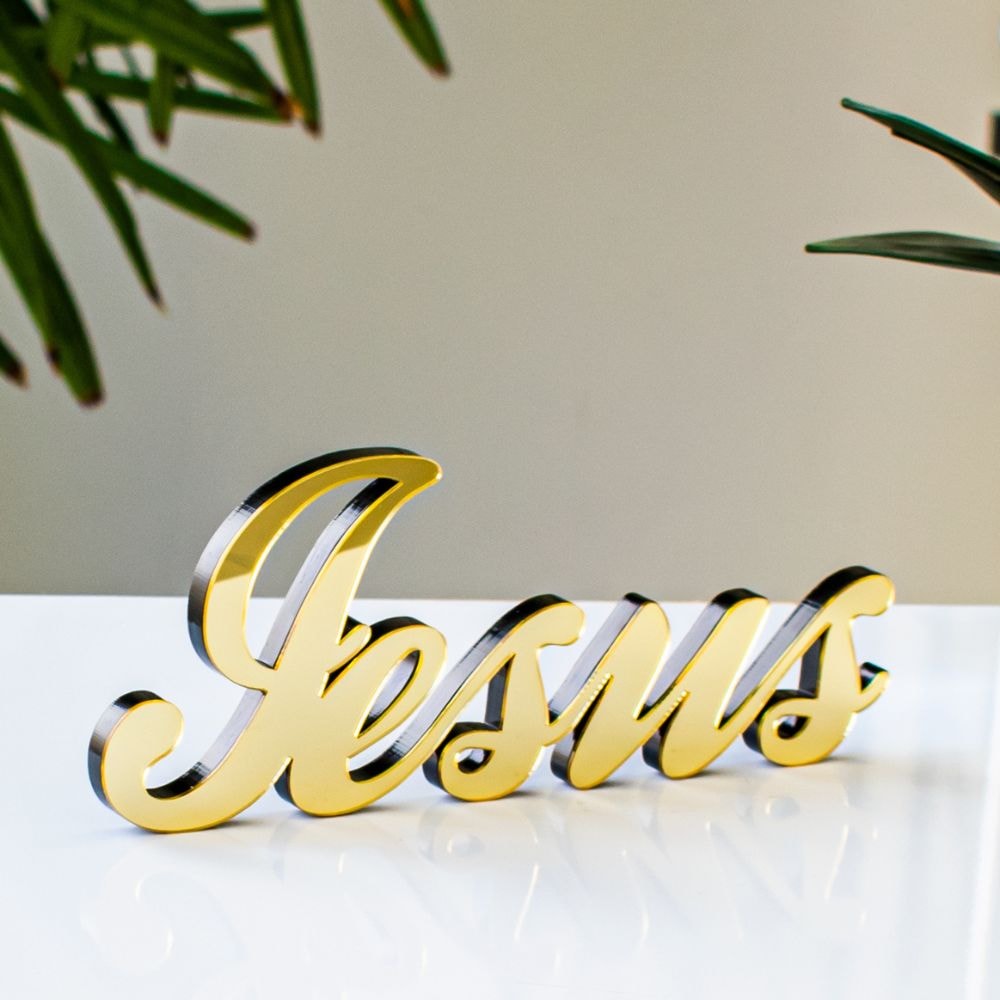 Palavra Decorativa em Acrílico Espelhado Jesus em Letra Cursiva Palavra Decorativa em Acrílico Espelhado Jesus em Letra Cursiva