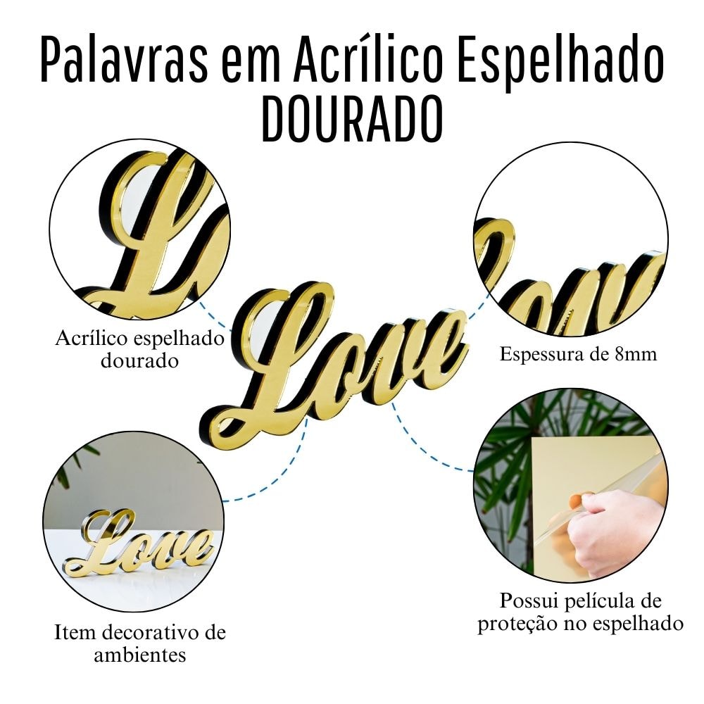 Palavra Decorativa em Acrílico Espelhado Love Palavra Decorativa em Acrílico Espelhado Love