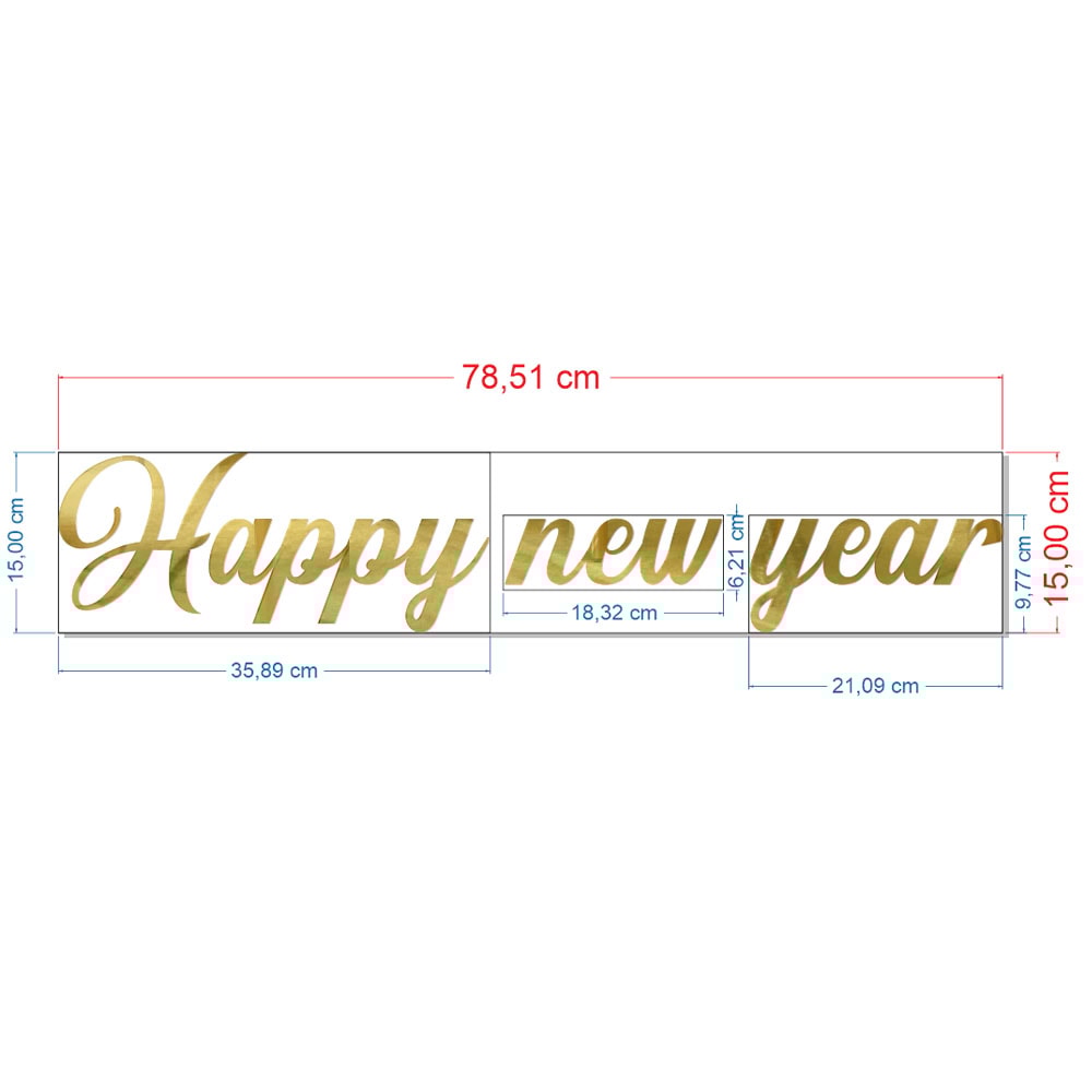 Palavra em Acrílico Espelhado Happy New Year - Letras 15cm altura Palavra em Acrílico Espelhado Happy New Year - Letras 15cm altura