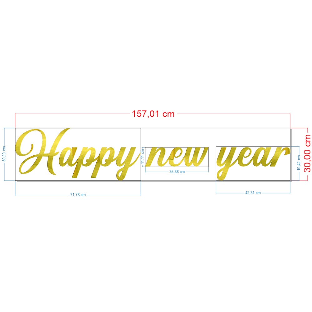 Palavra em Acrílico Espelhado Happy New Year - Letras 30cm altura
