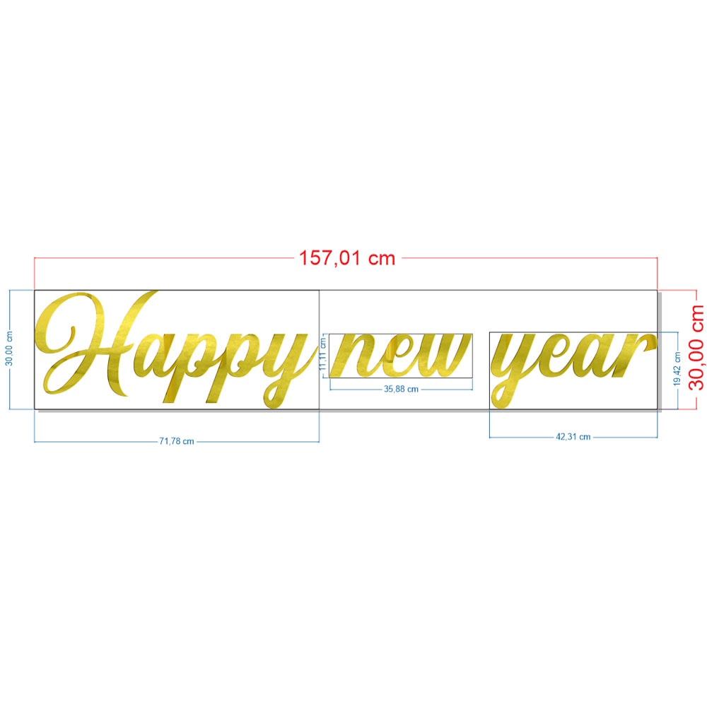 Palavra em Acrílico Espelhado Happy New Year - Letras 30cm altura Palavra em Acrílico Espelhado Happy New Year - Letras 30cm altura