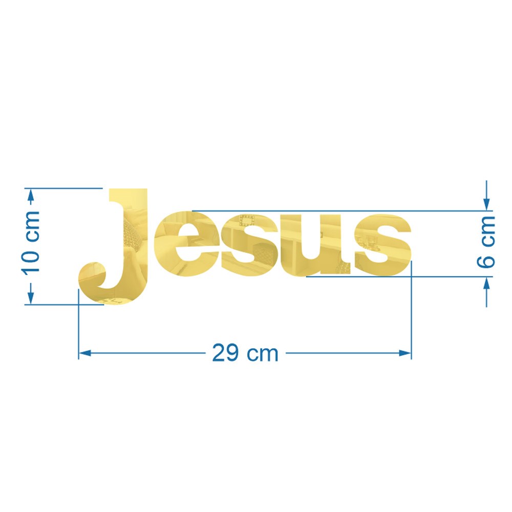 Palavra em Acrílico Espelhado Jesus - Modelo 3 com 10cm altura